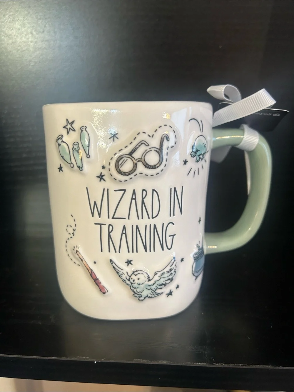 Rae Dunn White Mug with Sage Green Handle -